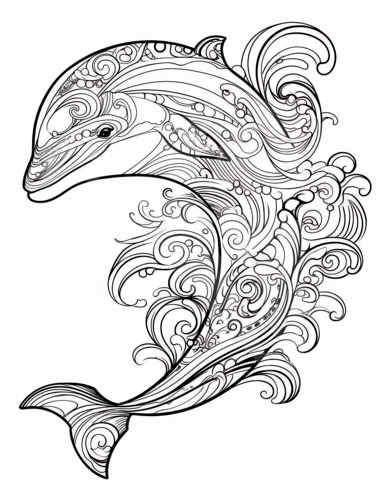 Dolphin coloring pages for kids and adults