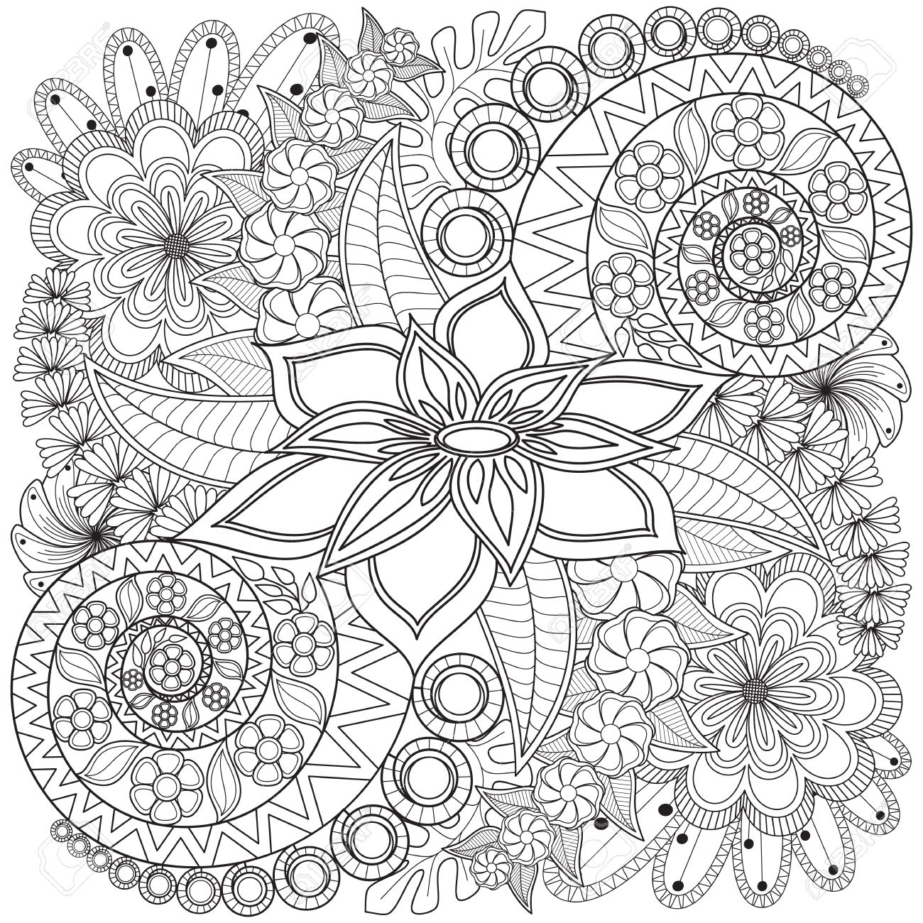 Flower swirl coloring page pattern very detailed background texture royalty free svg cliparts vectors and stock illustration image
