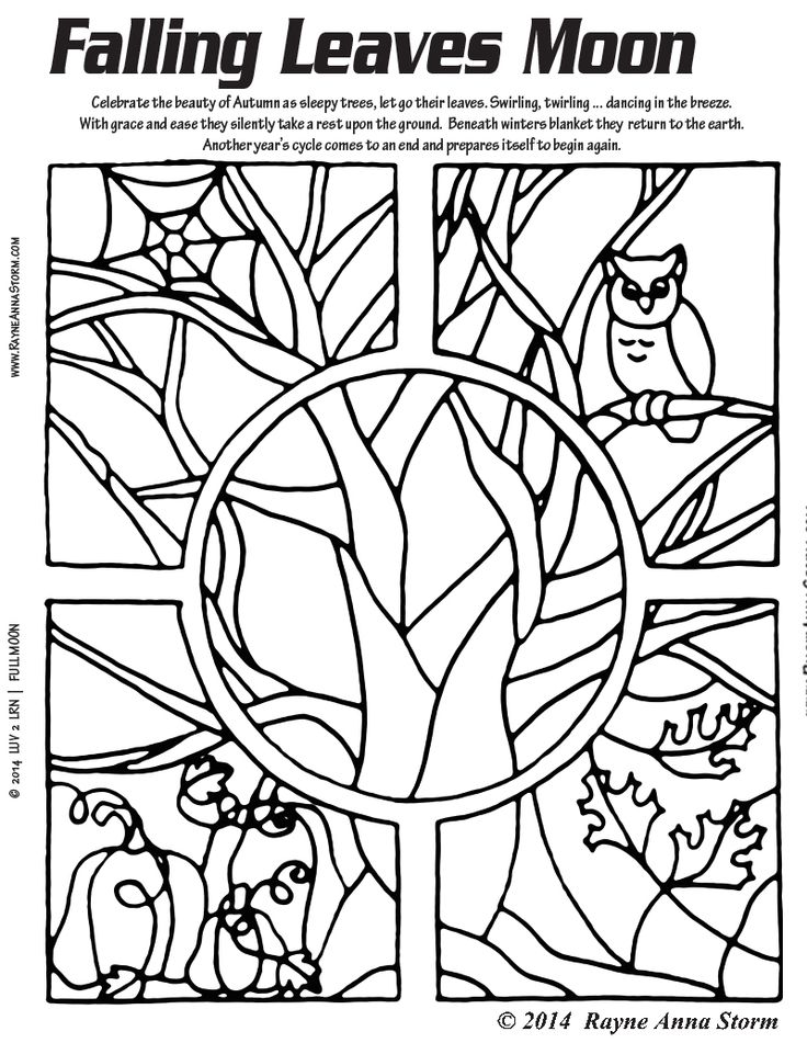 Falling leaves full moon coloring sheet c rayne anna storm luv lrn publishing blog page wwwjoâ coloring pages moon coloring pages pattern coloring pages