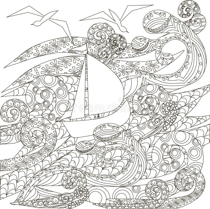 Ship in storm in the ocean coloring page vector stock vector