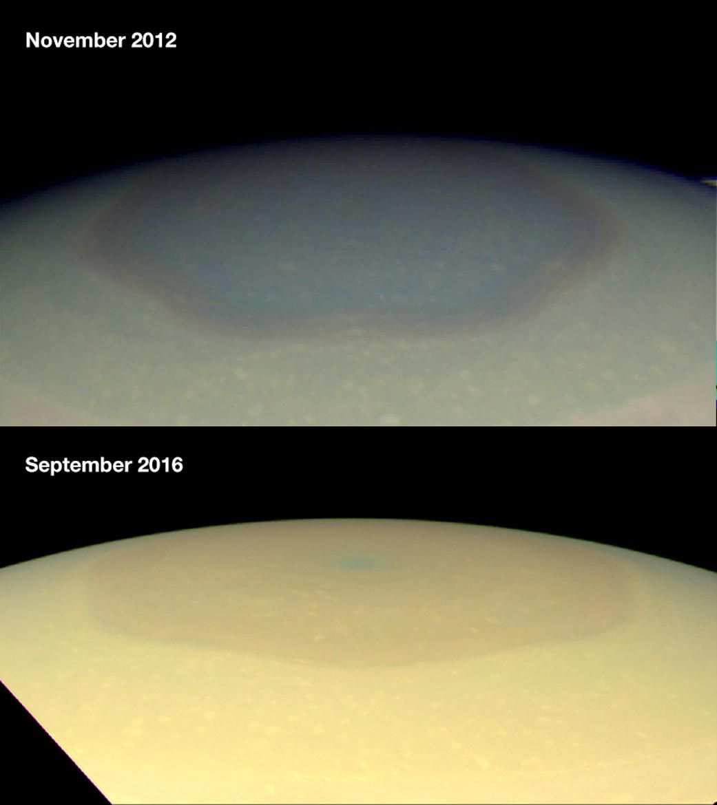 The swirling storm above saturns north pole changed colors smart news smithsonian magazine