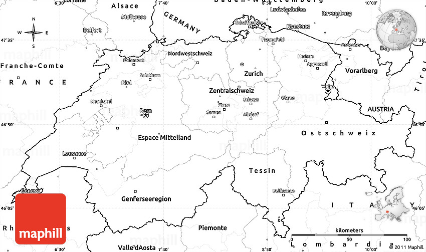 Blank simple map of switzerland