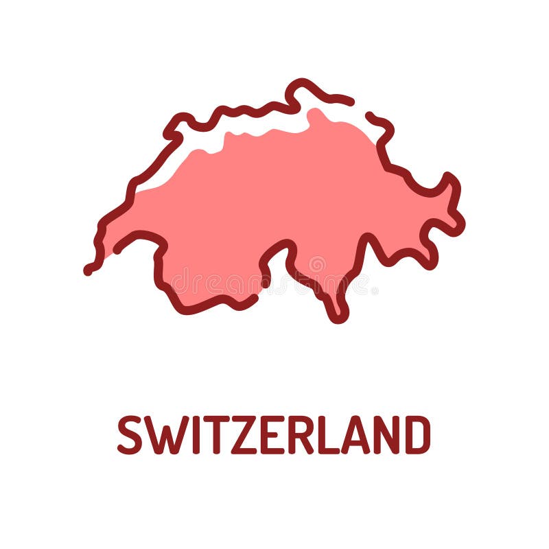 Switzerland map color line icon situated in the confluence of western central and southern europe border of the country stock illustration