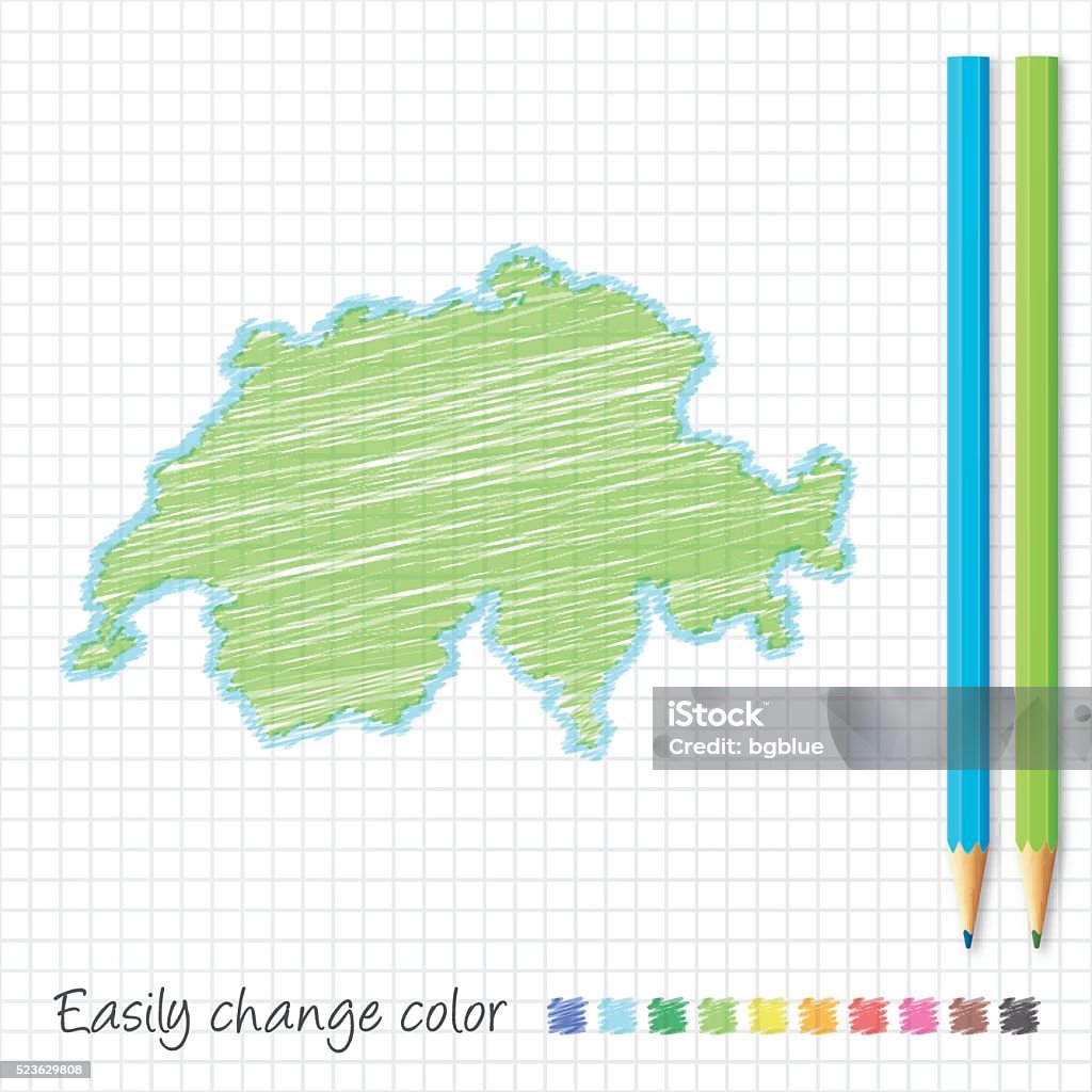 Switzerland map sketch with color pencils on grid paper stock illustration
