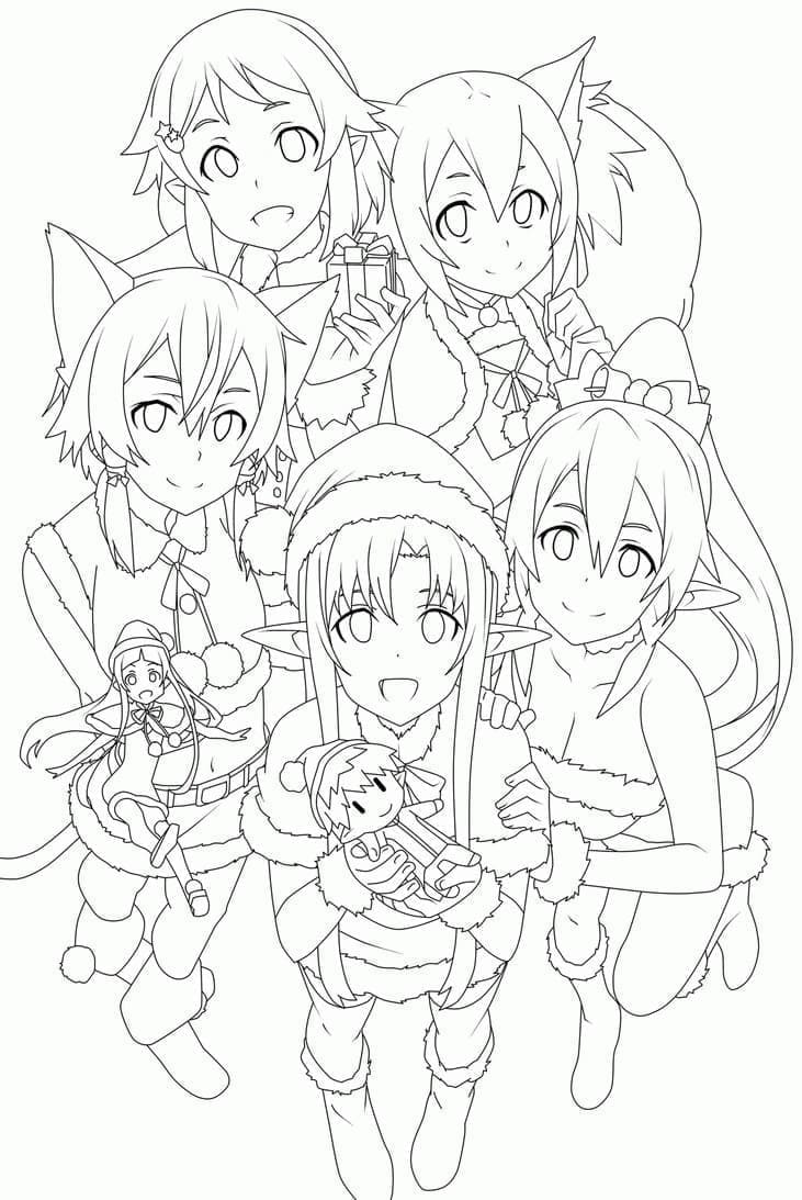 Characters from anime sword art online coloring page