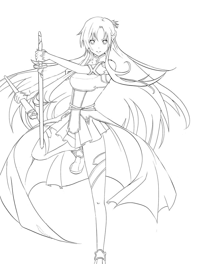 Asuna in anime sword art online coloring page