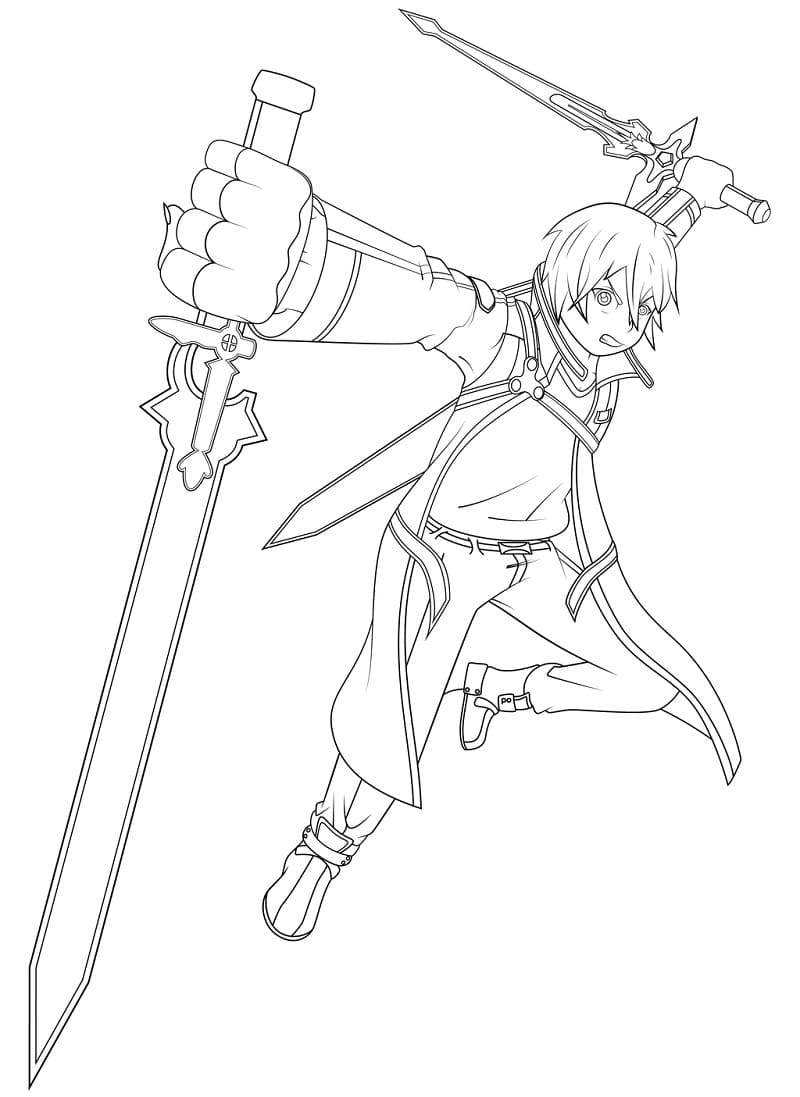 Kirigaya kazuto from sword art online coloring page
