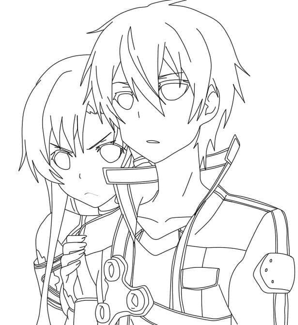 Kirito and asuna from sword art online coloring page