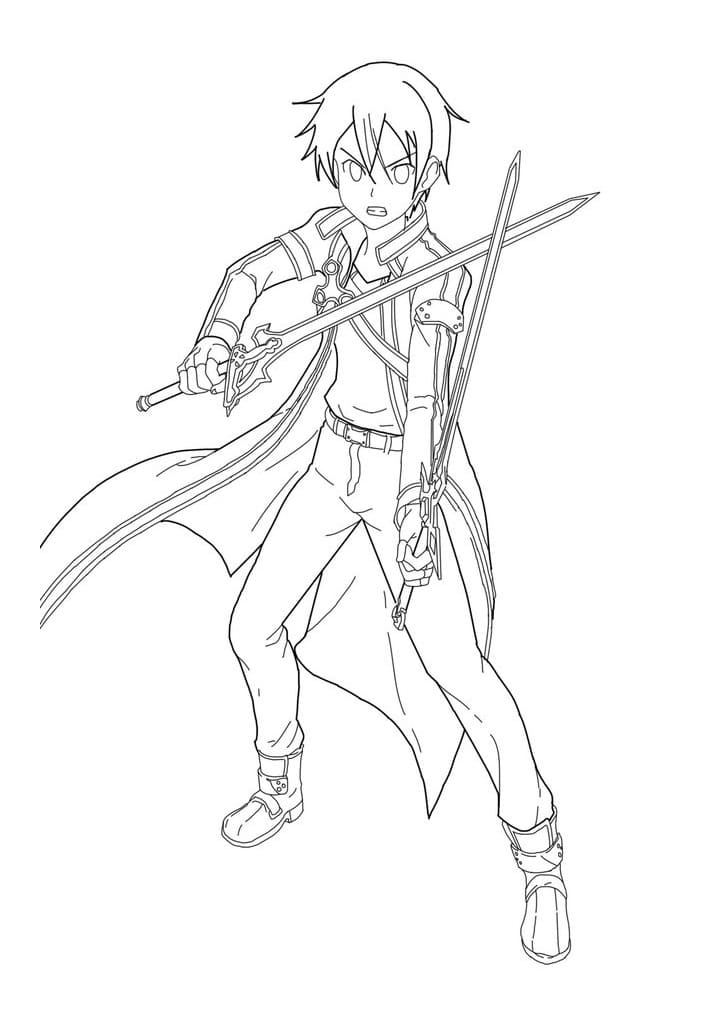 Kirito with two swords coloring page