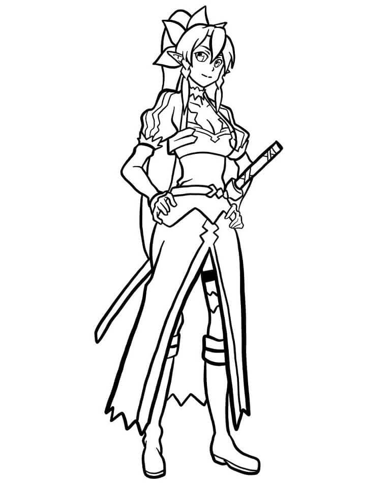 Leafa from sword art online coloring page