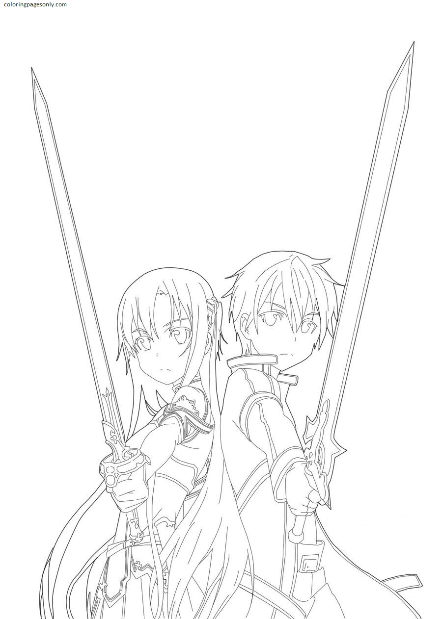 Sword art online kirito x asuna coloring page