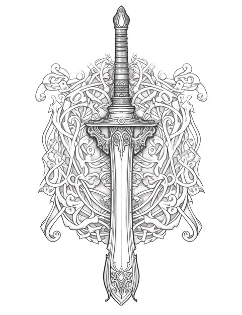 Page coloring sword images