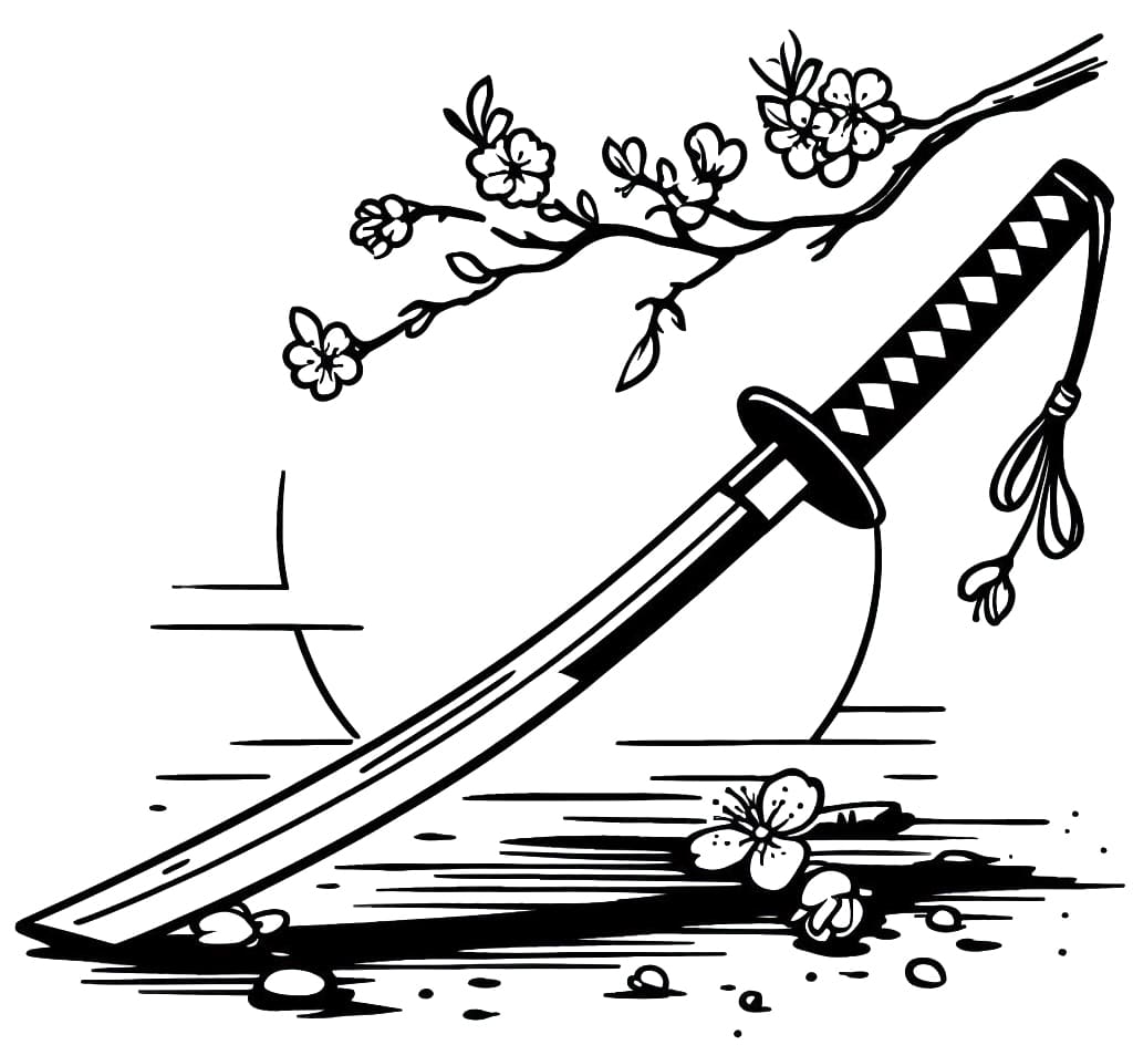 Katana japanese samurai sword coloring pages