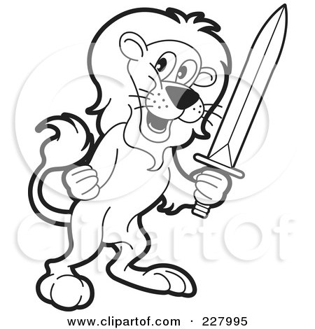 Coloring page outline of a lion holding a sword posters art prints by