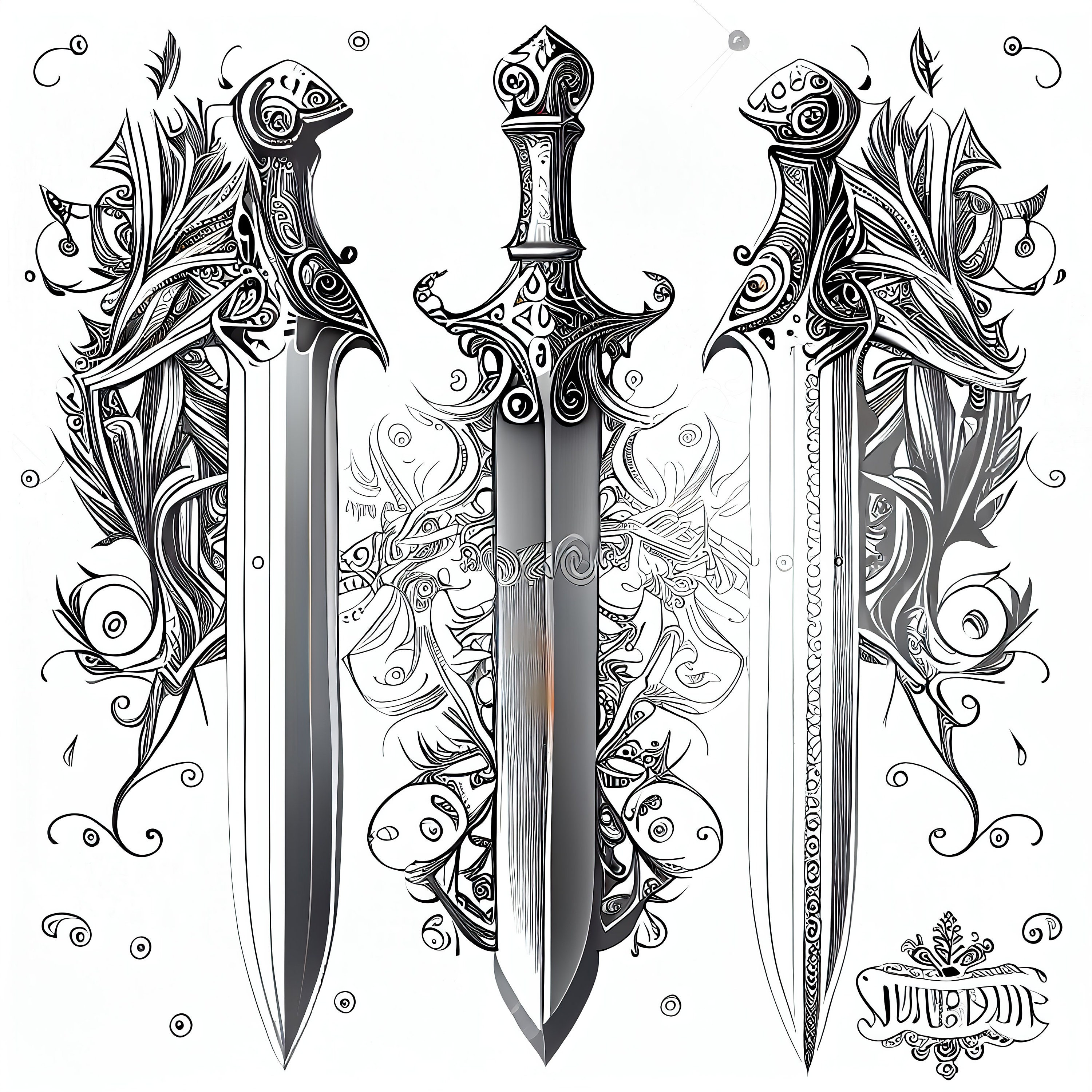 Pack stress relief coloring pages swords digital print filigree detailed mandala instant download set coloring pages for adults instant download