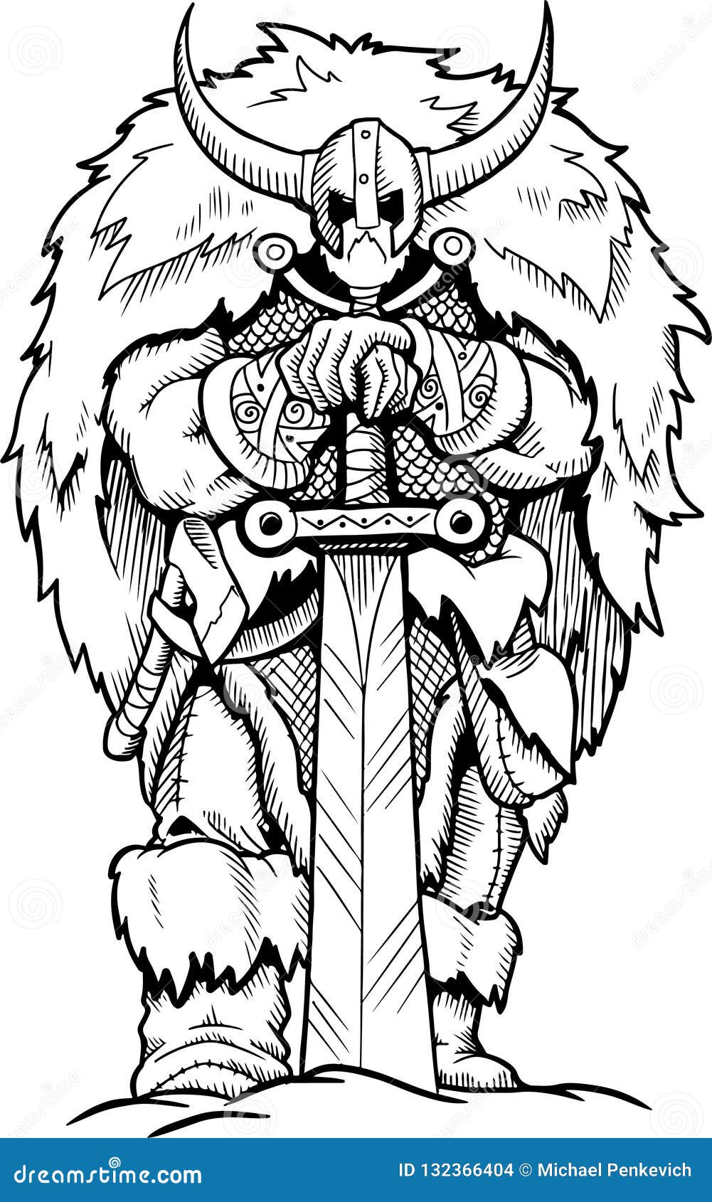 Coloring page viking sword cartoon character stock vector