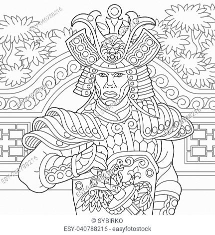 Coloring page of japanese samurai with katana sword freehand sketch drawing for adult antistress stock vector vector and low budget royalty free image pic esy