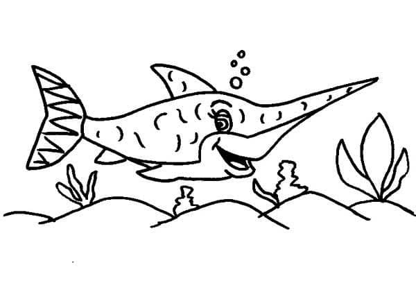 Cartoon swordfish coloring page