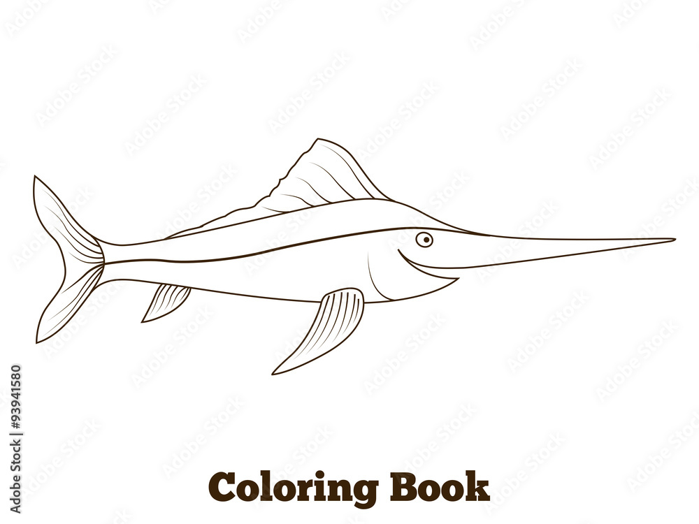 Coloring book swordfish fish cartoon illustration vector