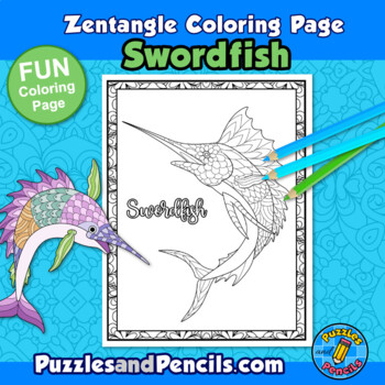 Zentangle swordfish coloring page activity mindfulness coloring pages for kids