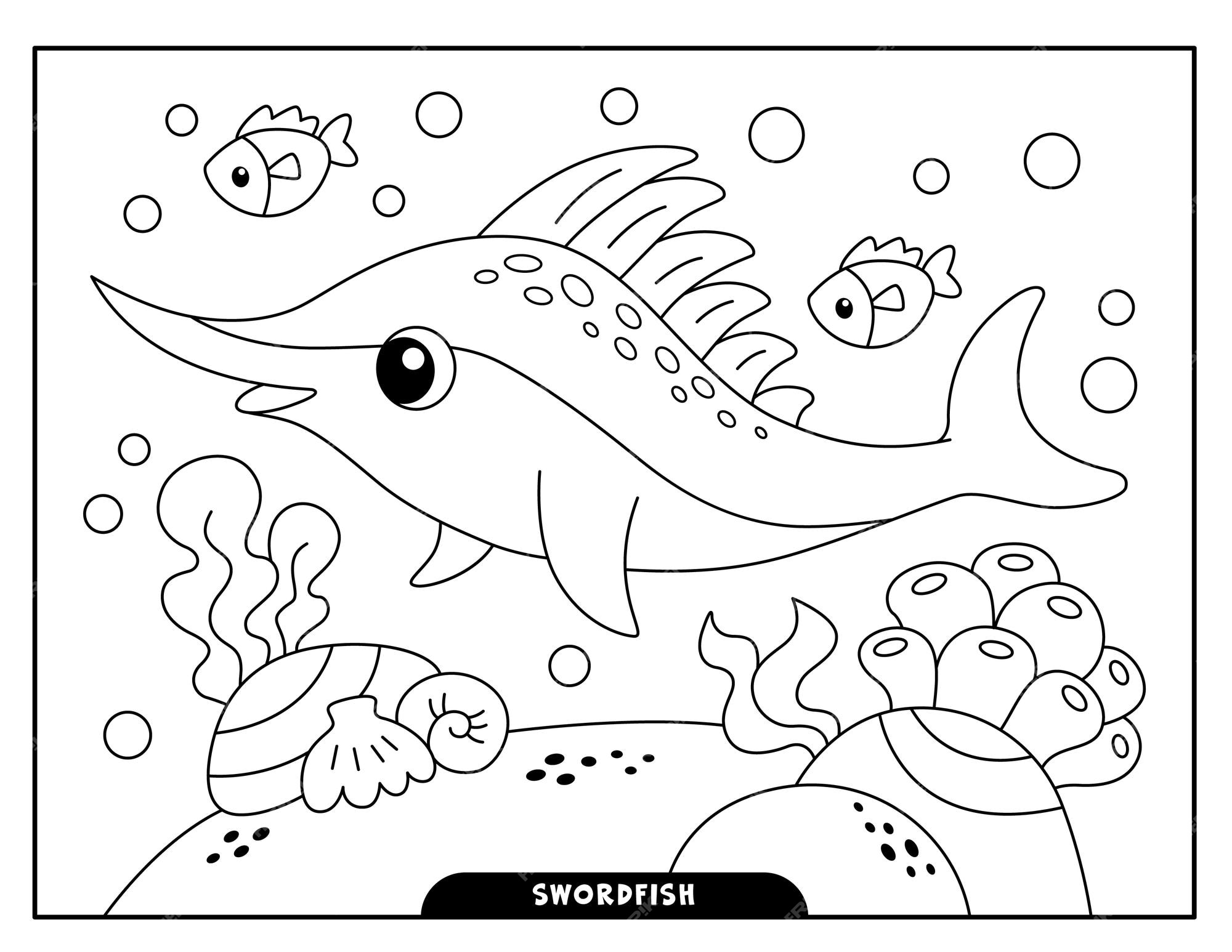 Premium vector swordfish coloring pages for kids