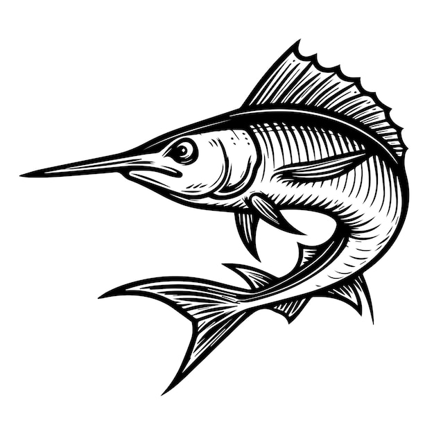 Premium vector swordfish for coloring black and white outline animal illustration for children