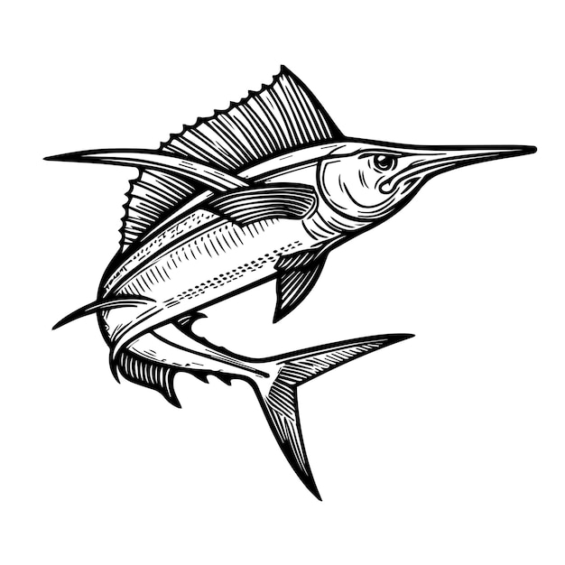 Premium vector swordfish for coloring black and white outline animal illustration for children