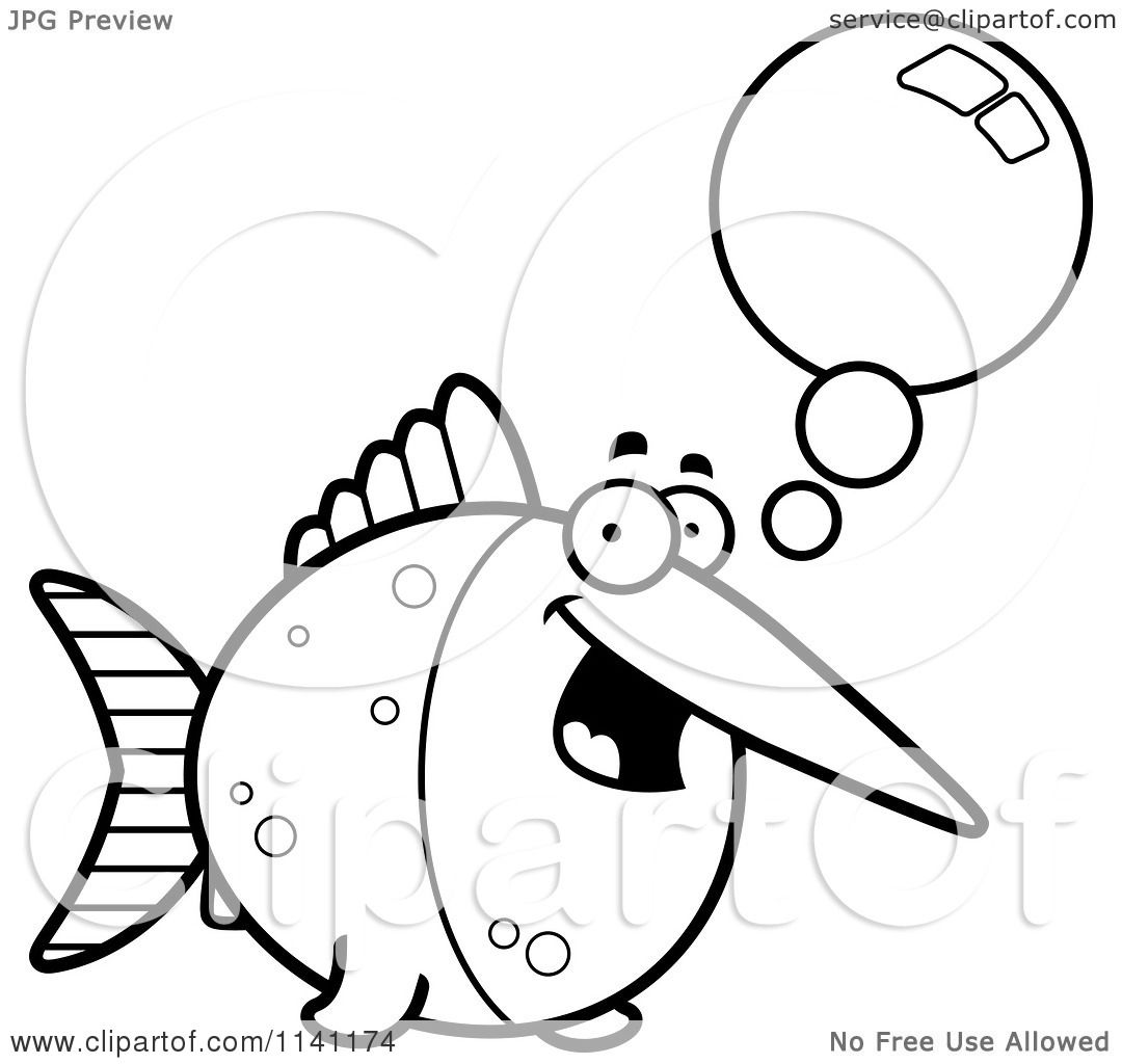 Cartoon clipart of a black and white talking swordfish