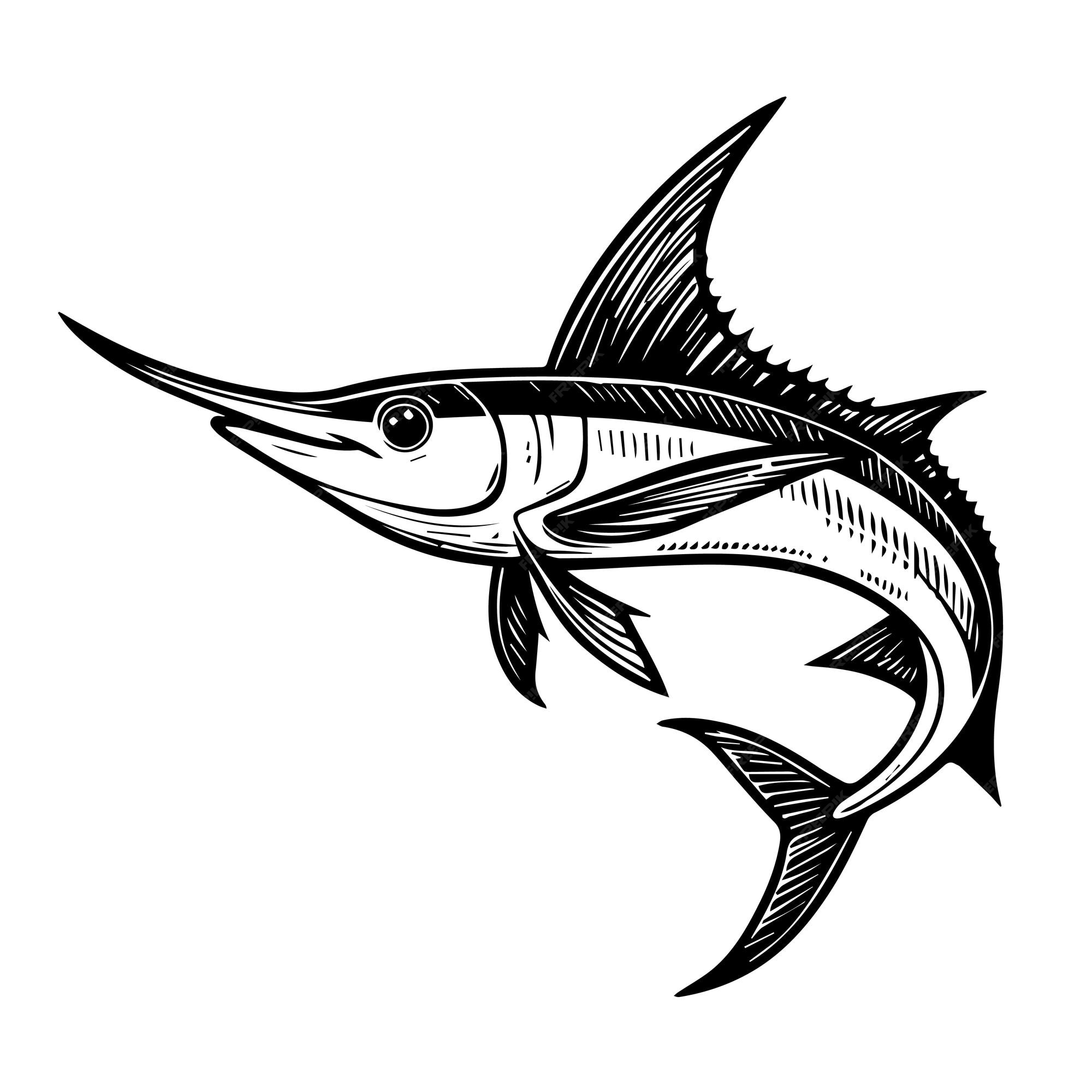 Premium vector swordfish for coloring black and white outline animal illustration for children