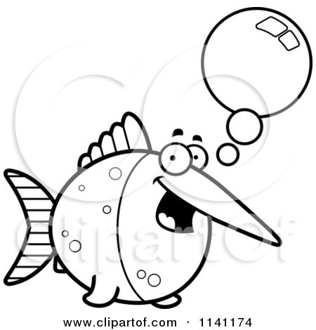 Cartoon clipart of a black and white talking swordfish