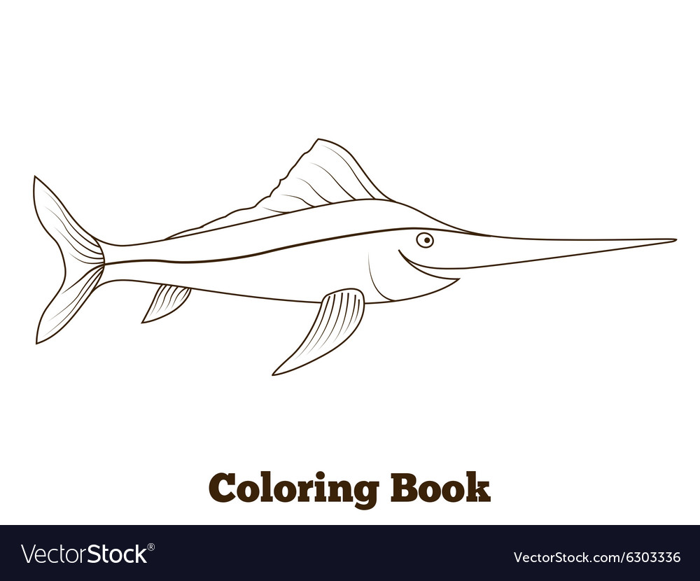 Coloring book swordfish fish cartoon royalty free vector