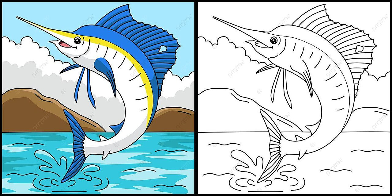Sailfish coloring page colored illustration ocean graphic art vector fish drawing ocean drawing rat drawing png and vector with transparent background for free download