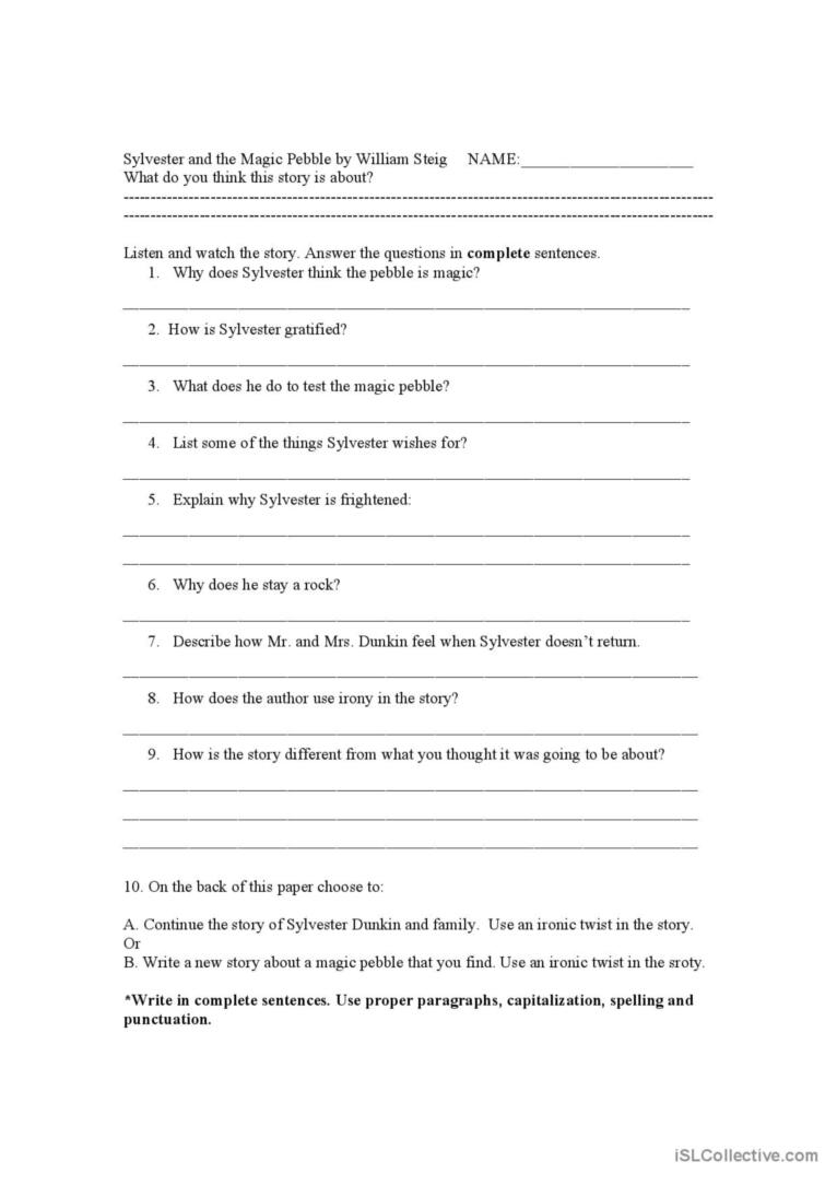 Sylvester and the magic pebble qar glish esl worksheets pdf doc