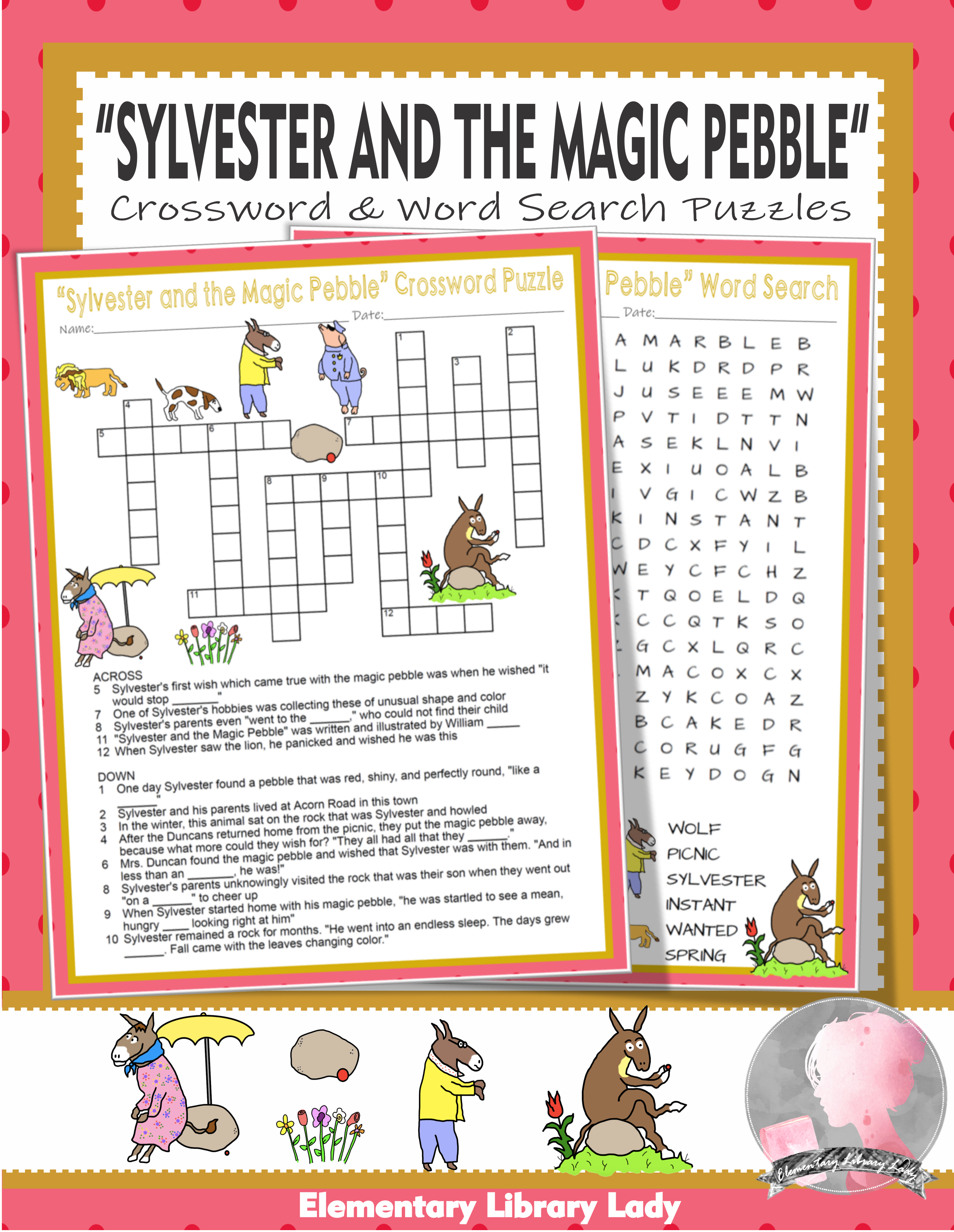 Sylvester and the magic pebble steig activities crossword puzzle word searches words crossword puzzle word bank