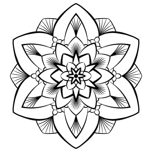 Premium vector flower mandala coloring page simple symmetrical floral shape for mindful coloring black outline on white background