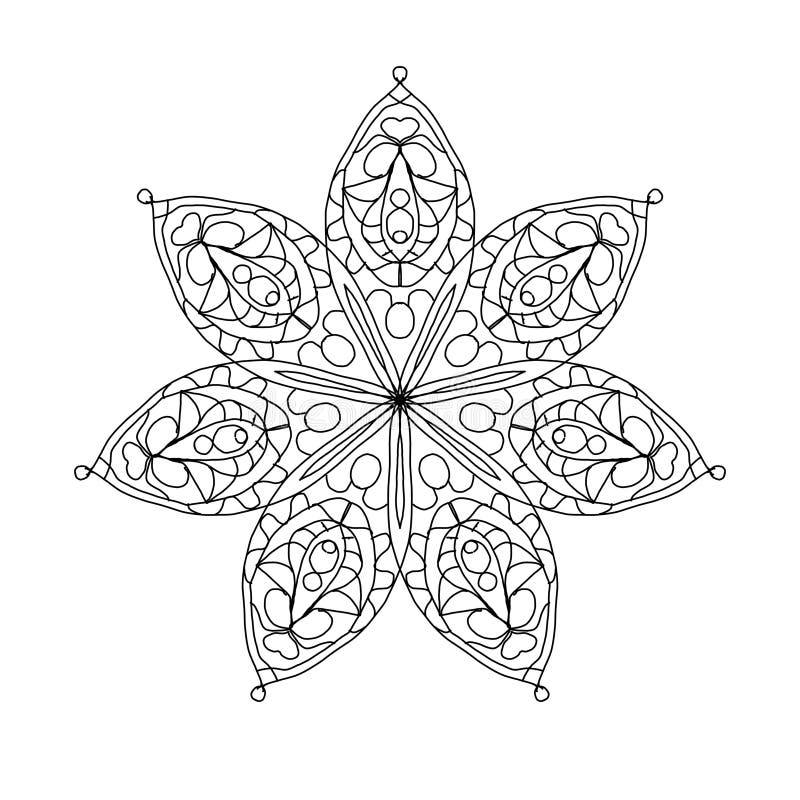 Flower coloring mandala with a symmetrical pattern stock illustration