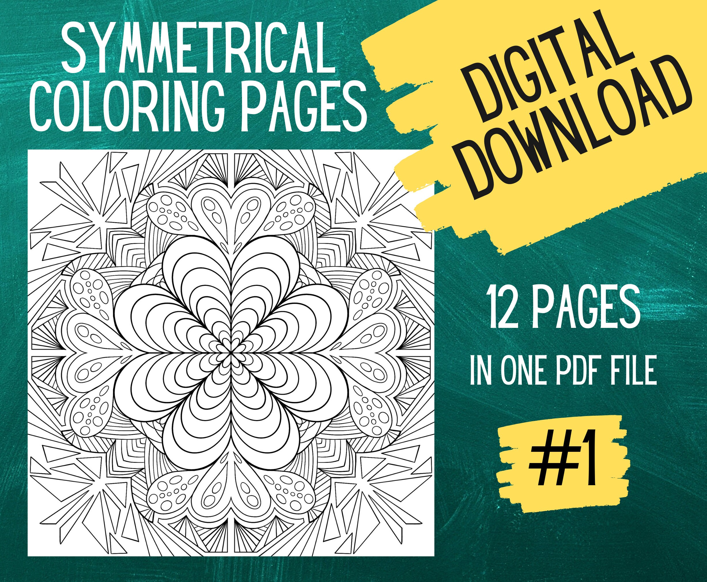 Symmetrical coloring pages for adults kids