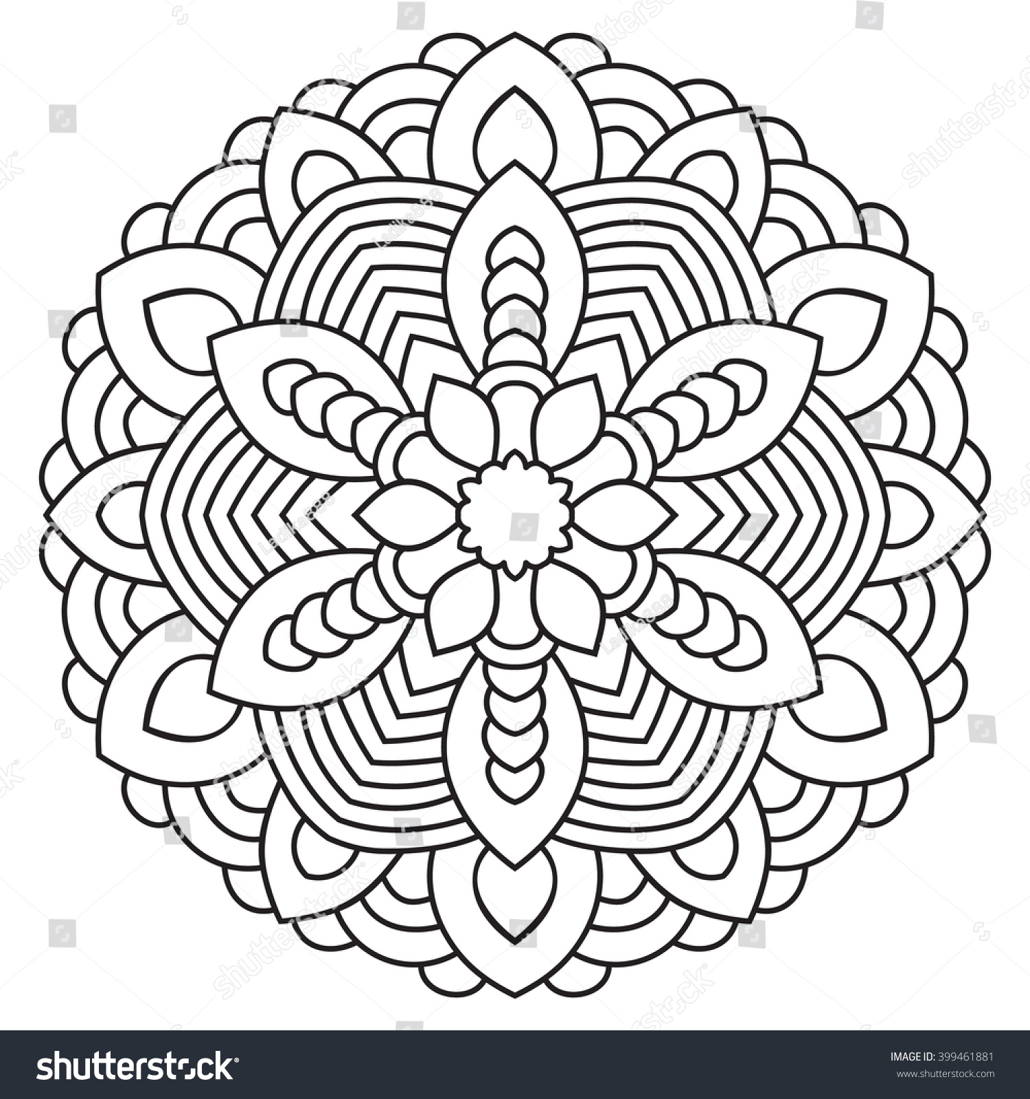 Symmetrical mandala coloring page adults turkish stock vector royalty free