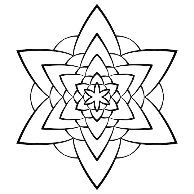 Premium vector flower mandala coloring page simple symmetrical floral shape for mindful coloring black outline on white background