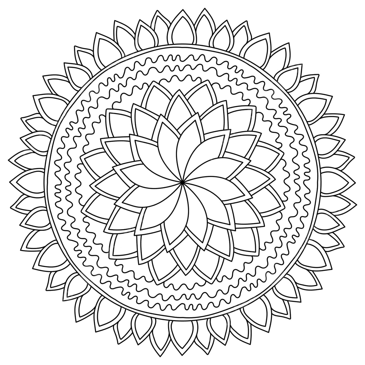 Coloring page featuring an ornate symmetrical flower mandala for meditation and relaxation vector flower drawing man drawing ring drawing png and vector with transparent background for free download