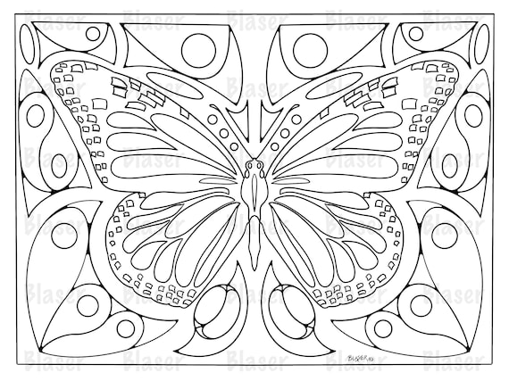 Coloring page butterfly printable symmetrical coloring digital download adults kids insect download now