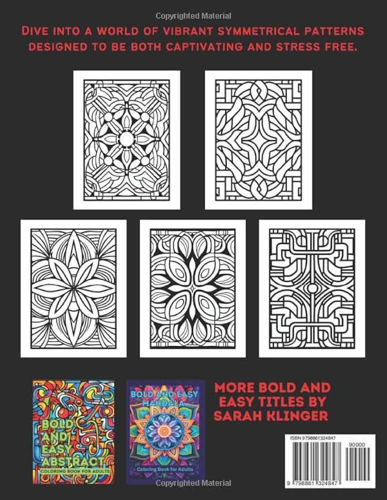 Bold and easy symmetrical patterns coloring book for adults fun and simple coloring pages for relaxation bold and easy patterns coloring books klinger sarah books