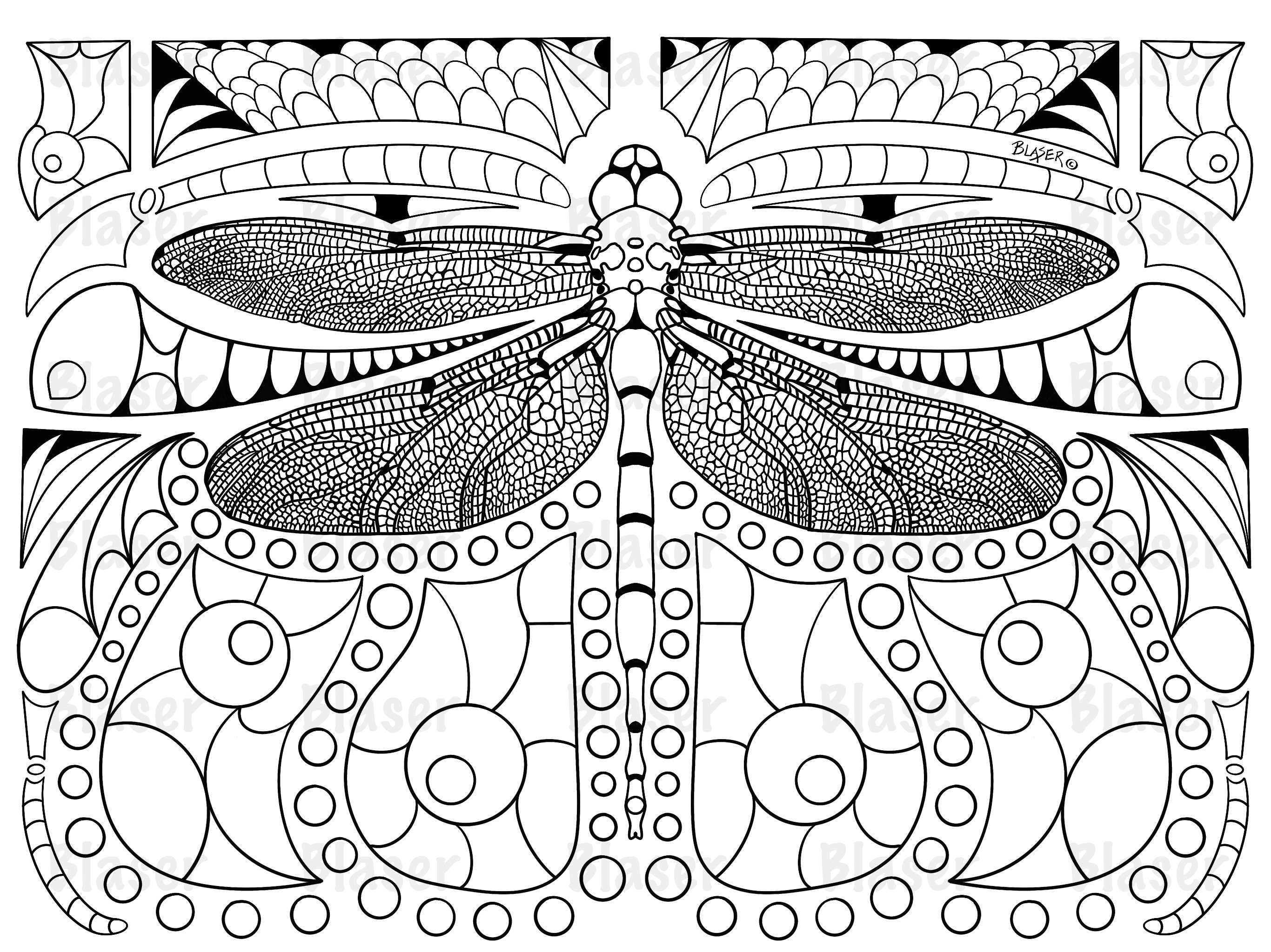 Coloring pages dragonflies printable symmetrical coloring digital download adults kids insect