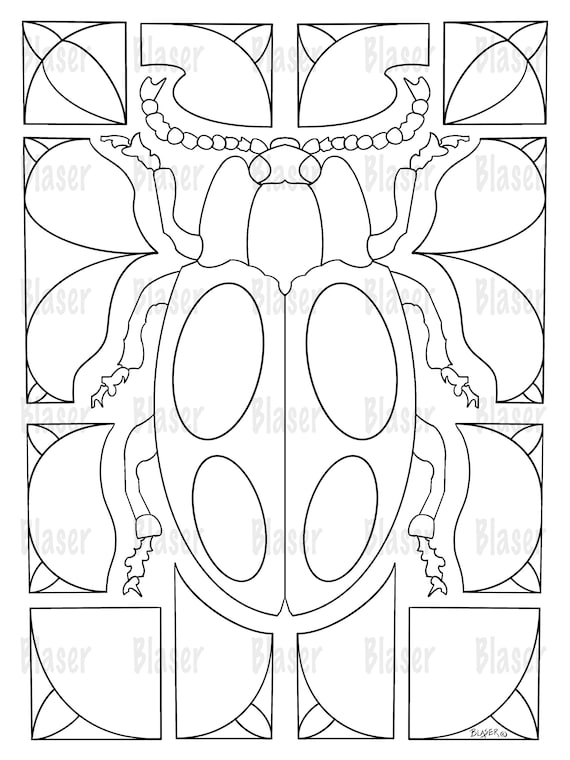Coloring page beetle printable symmetrical coloring digital download adults kids insect