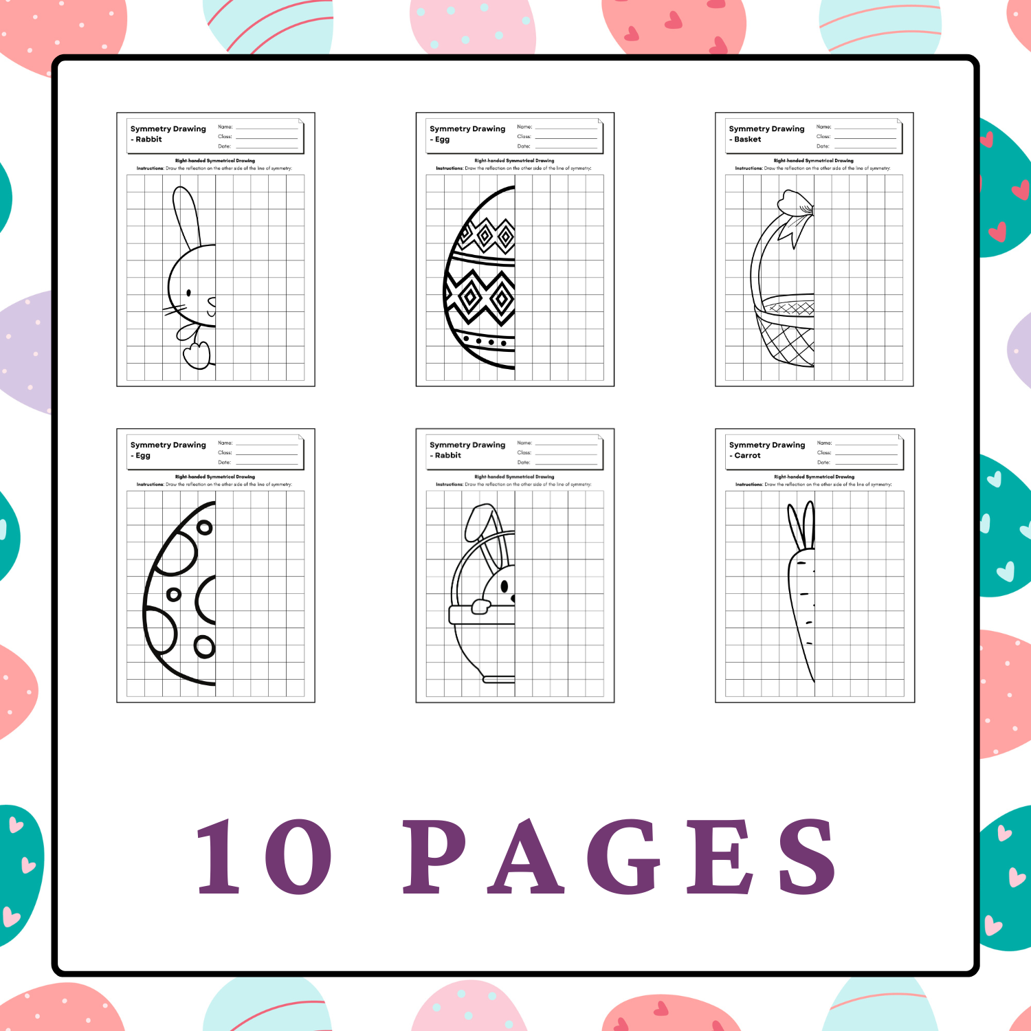 Easter grid symmetry drawing and coloring sheets made by teachers