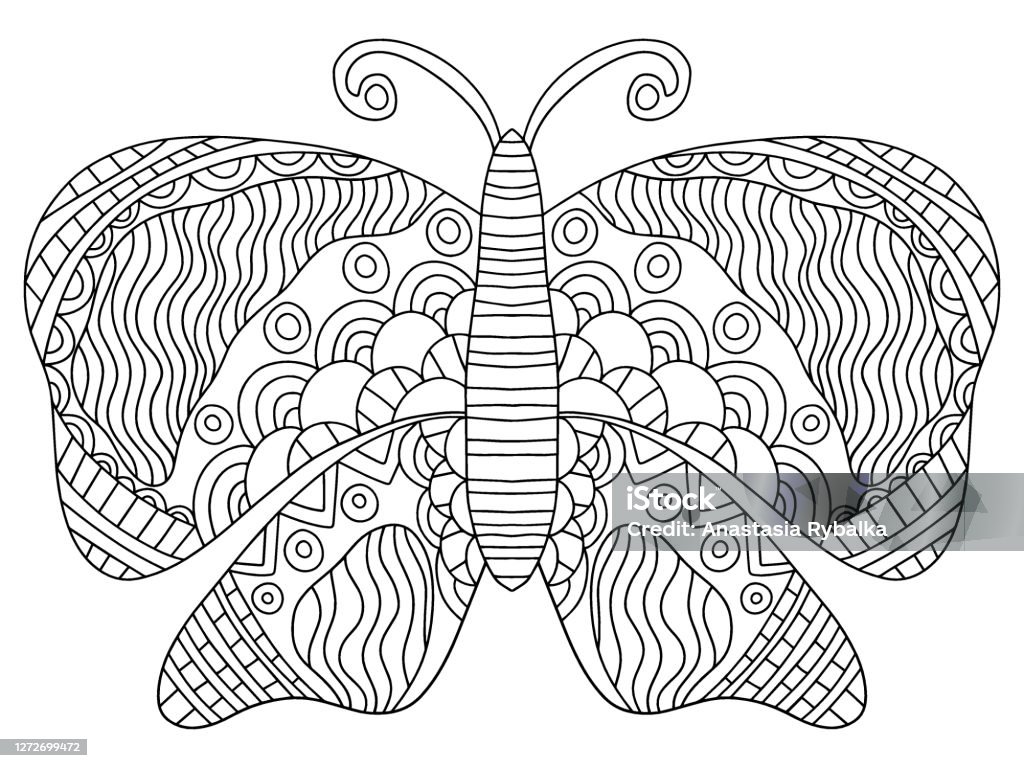 Funny symmetry butterfly vector coloring page stock illustration
