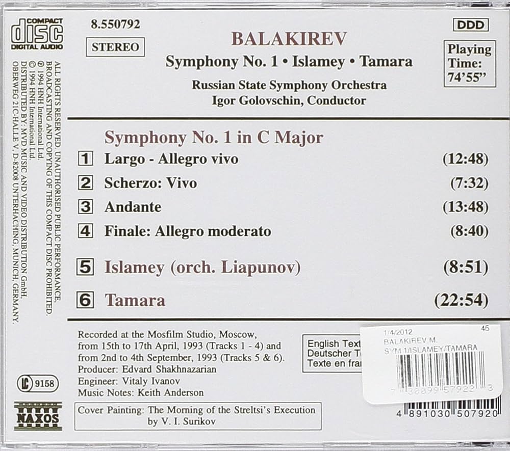 Balakirev symphony no islamey tamara cds vinyl
