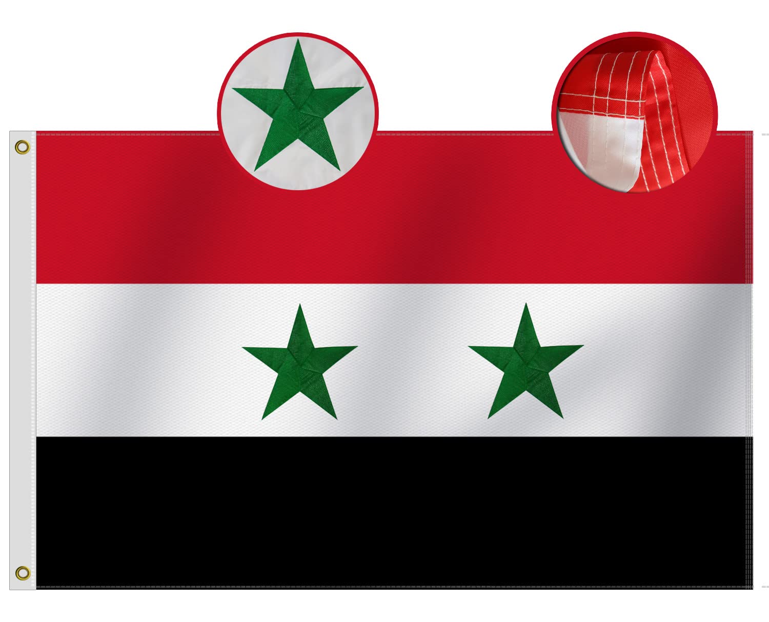 Heavy duty syria flag x ft longest lasting oxford nylon d embroidered stars four rows stitching fly endssyrian flags decoration gift yard house banner patio lawn garden