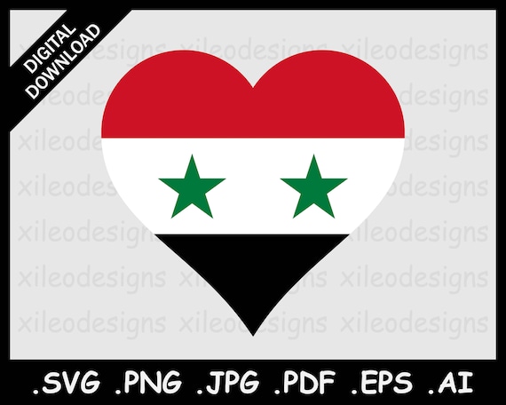 Syria heart flag svg syrian love shape country national flag digital symbol icon clipart vector cricut cut file png eps jpg jpeg pdf ai