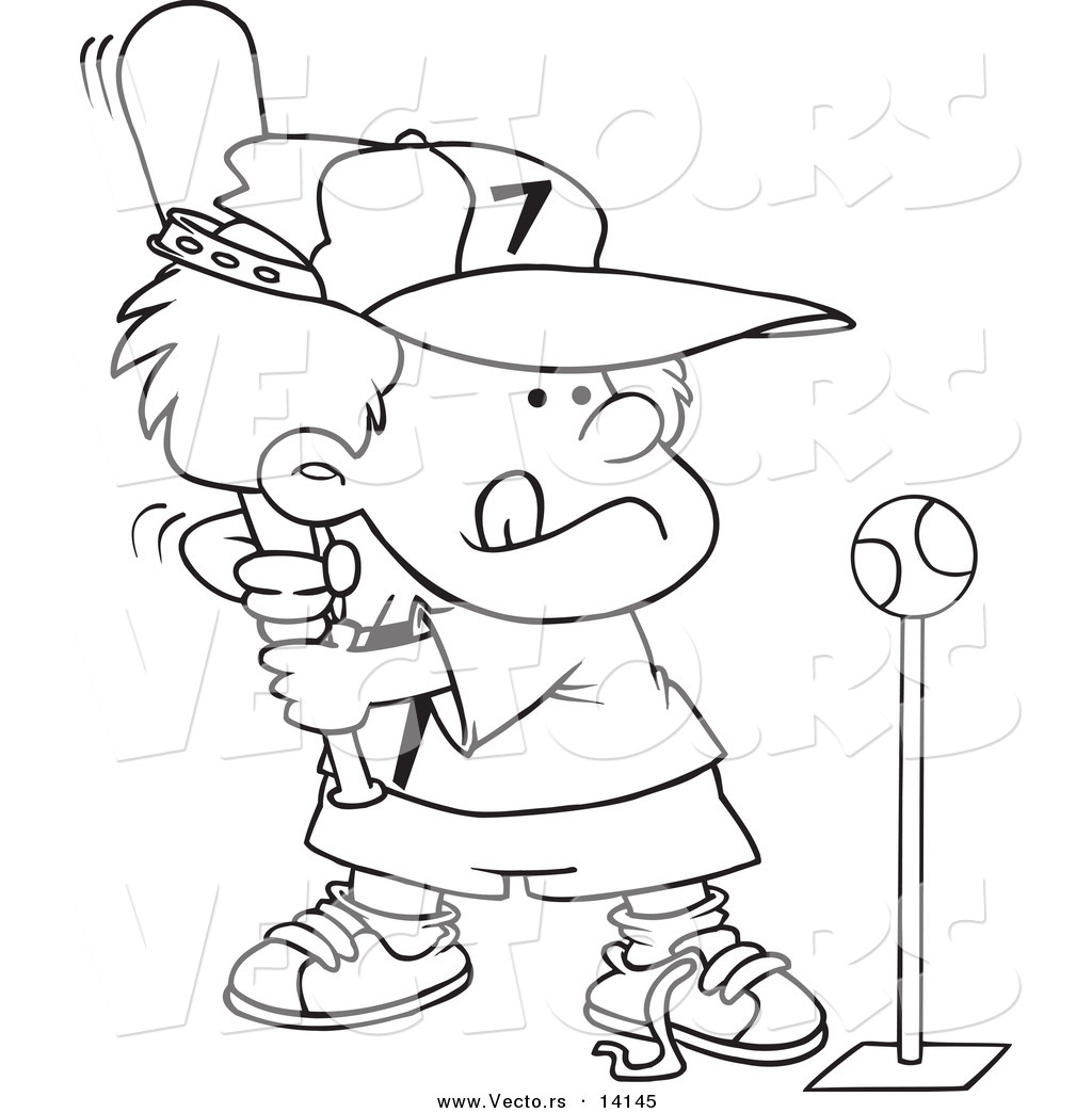 R of a cartoon boy playing tee ball